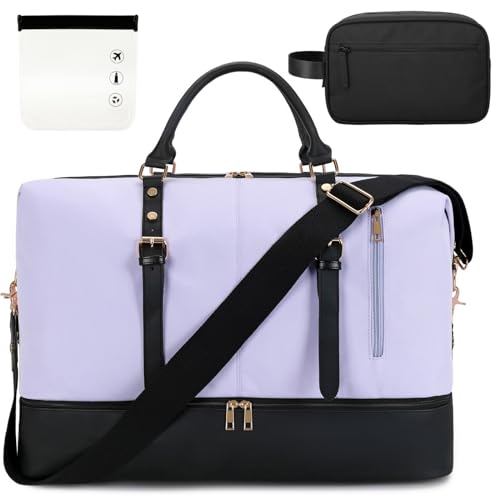 Weekender Übernachtungstasche, übergroße Reisetasche für Damen und Herren, Handgepäcktasche, Schuhfach, A2, Violett, 3 Sets von BLUBOON