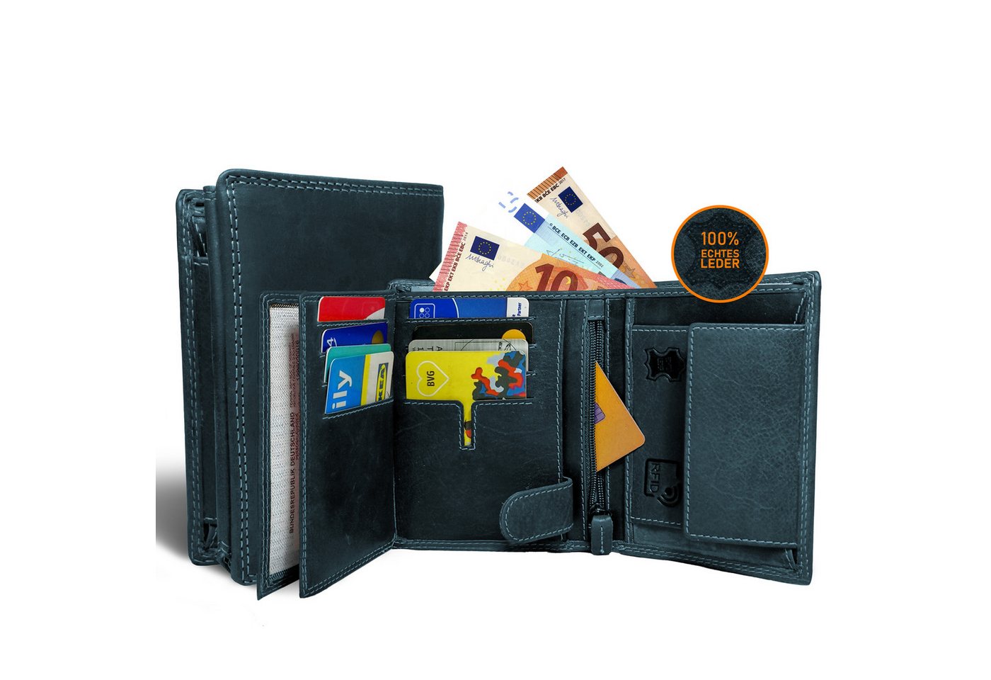 BLUE BURRY Geldbörse Herren aus echtem Leder mit RFID-Schutz I Geschenke zum Vatertag (Elegantem Design I Hochformat Portemonnaie Geldbeutel für Herren & Damen mit Platz für 10 Karten und Münzfach, 1-tlg), Brieftasche Geldbörse als Geschenk für Männer inkl. Geschenkbox BLUE BURRY Geldbörse Herren aus echtem Leder mit RFID-Schutz I Geschenke zum Vatertag (Elegantem Design I Hochformat Portemonnaie Geldbeutel für Herren & Damen mit Platz für 10 Karten und Münzfach, 1-tlg), Brieftasche Geldbörse als Geschenk für Männer inkl. Geschenkbox von BLUE BURRY