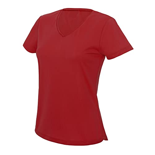 V-Neck Damen T-Shirt Cool Sommer-Shirt UV-Protection Ultraleicht schnelltrocknend atmungsaktiv red L von BLUE RAVEN