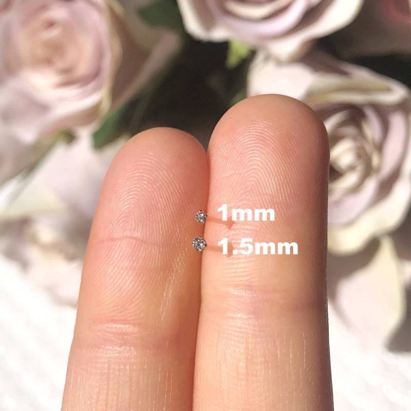 22G Minimalist Nase Diamant Ohrstecker 1 Mm Kleine Bolzen Winziger Nasenstecker Piercing Nasenring Gold Sterling Silber Rose von BLUEBERRYVELVETSHOP