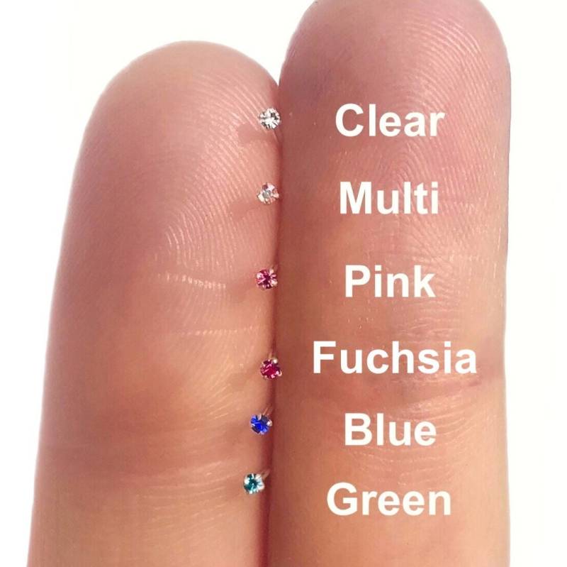 Kristall Nasenstecker Blaue Silber 1 Mm Blau Silberner Nasenring Kleine Nasenschmuck 22 Gauge Nasenringe von BLUEBERRYVELVETSHOP
