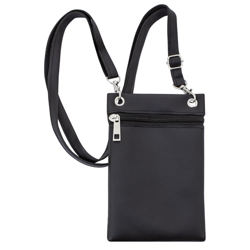 BLUECHOLON Kleine Umhängetasche mit Reißverschluss, 12 x 18 cm, Federmäppchen mit verstellbarem Riemen., Schwarz von BLUECHOLON