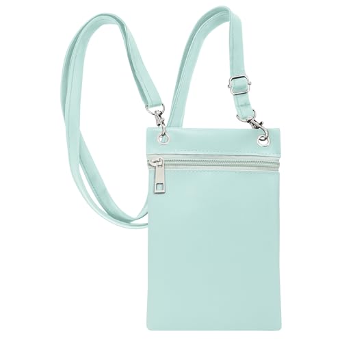 BLUECHOLON Kleine Umhängetasche mit Reißverschluss, 12 x 18 cm, Federmäppchen mit verstellbarem Riemen., türkis von BLUECHOLON