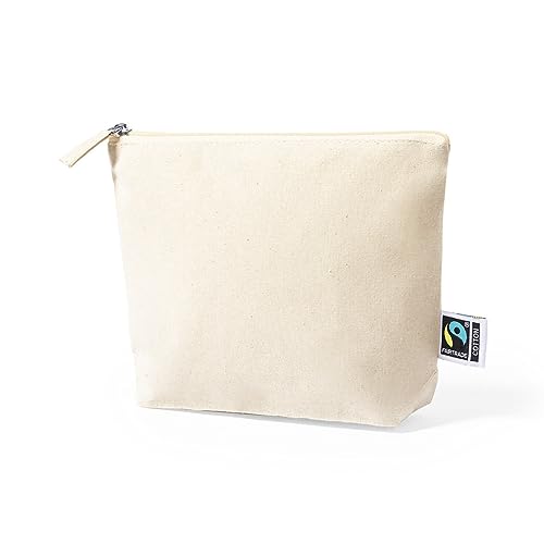 Kosmetiktasche aus 100 % Baumwolle, 180 g/m², in Naturfarbe, Fairtrade-zertifiziert, für Damen, mit Reißverschluss und passendem Griff, Kosmetiktasche, Reise-Make-up-Tasche, ekrü von BLUECHOLON