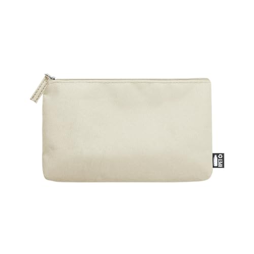 Kosmetiktasche für Damen, 100 % RPET, Reißverschluss, passender Griff, Kosmetiktasche, Reise-Make-up-Tasche, beige von BLUECHOLON