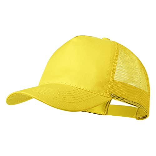 Trucker Cap, Casual Cap, Baseballmütze, 5 Paneele mit Netzstoff auf der Rückseite, verstellbar mit Kunststoffverschluss, Kappe für Herren, Damen, Sommer., gelb, 58 cm von BLUECHOLON