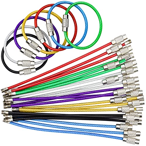 21Stk Edelstahl Draht Schlüsselanhänger Schlüsselring Drahtseil 2 mm Stahldraht Schlüsselring Multifunktionale Schlüsselringe Farbe Stahl Gepäckanhänger mit Drehverschluß, 10cm von BLUESEABUY