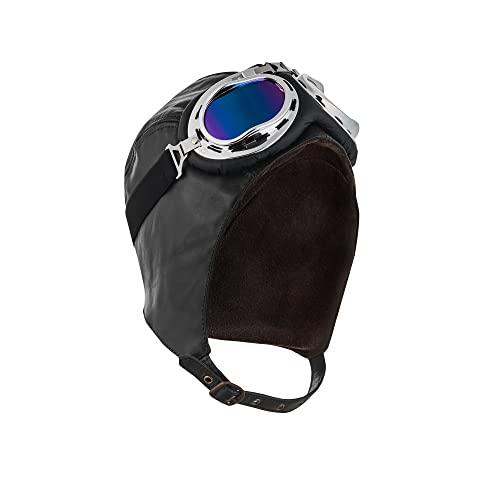 BLUETECH Cabriohaube, Fliegermütze, Cabriomütze, Oldtimerhaube Basic schwarz, mit Cabriobrille Herren Damen Leder Unisex - L von BLUETECH