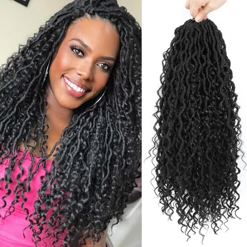 BLUONASI Goddess Locs Hairhaken, 45,7 cm, New Goddess Faux Locs Crochet Hair for Black Women, River Locs Crochet Hair with Curly Ends (1B#, 55,9 cm) (6)) von BLUONASI