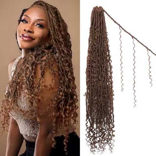 Boho-Kunsthaar, 76,2 cm, Goddess-Locs, 8 Packungen, Boho-Häkelhaar mit lockigen Enden, vorgeschlungener langer böhmischer Fluss für schwarze Frauen (30#, 76,2 cm (8 Stück), 8 Packungen von BLUONASI