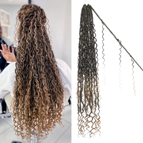 Boho-Kunsthaar, 76,2 cm, Goddess-Locs, 8 Packungen, Boho-Häkelhaar mit lockigen Enden, vorgeschlungener langer böhmischer Fluss für schwarze Frauen (T27#, 76,2 cm (30 Zoll), 8 Packungen von BLUONASI