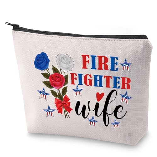 BLUPARK Feuerwehrmann Frau Kosmetiktasche Feuerwehrmann Geschenk Feuerwehrmann Frau Make-up Tasche Feuerwehr Geschenk, Feuerwehrmann Ehefrau von BLUPARK