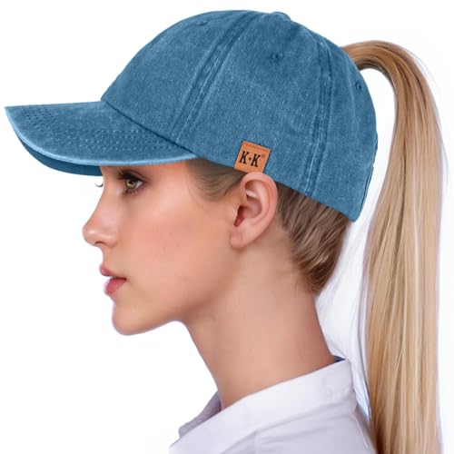 BLURBE Pferdeschwanz-Baseballkappen für Damen – Gewaschene, einfarbige Baumwolle, verstellbar, Klassische Vintage-Denim-Baseballmützen, Sonnenkappen für Damen im Freien BLURBE Pferdeschwanz-Baseballkappen für Damen – Gewaschene, einfarbige Baumwolle, verstellbar, Klassische Vintage-Denim-Baseballmützen, Sonnenkappen für Damen im Freien von BLURBE