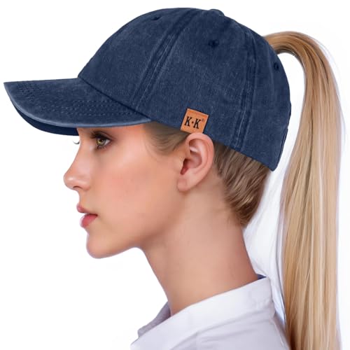 Pferdeschwanz-Baseballkappen für Damen – Gewaschene, einfarbige Baumwolle, verstellbar, Klassische Vintage-Denim-Baseballmützen, Sonnenkappen für Damen im Freien von BLURBE