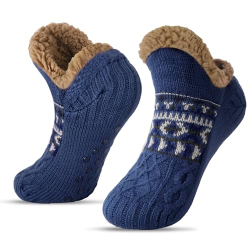 BLURBE Hausschuhsocken für Damen – Flauschige Wintersocken mit Strickfleecefutter, rutschfeste, warme und gemütliche Haussocken von BLURBE
