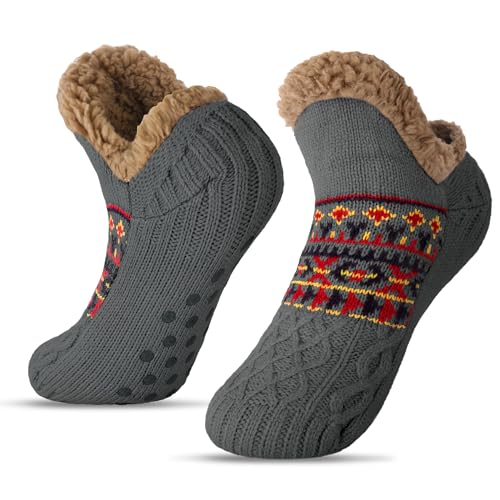 BLURBE Hausschuhsocken für Damen – Flauschige Wintersocken mit Strickfleecefutter, rutschfeste, warme und gemütliche Haussocken von BLURBE