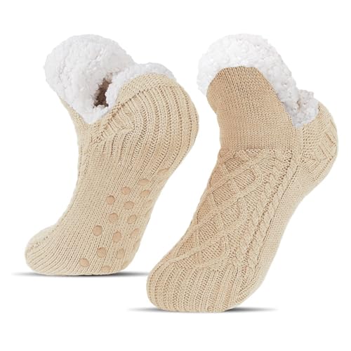 BLURBE Hausschuhsocken für Damen – Flauschige Wintersocken mit Strickfleecefutter, rutschfeste, warme und gemütliche Haussocken von BLURBE