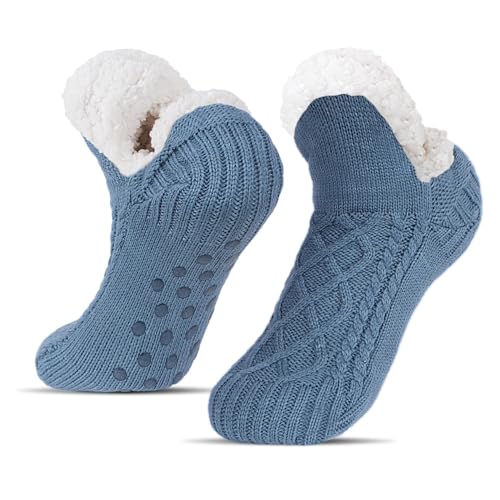BLURBE Hausschuhsocken für Damen – Flauschige Wintersocken mit Strickfleecefutter, rutschfeste, warme und gemütliche Haussocken von BLURBE