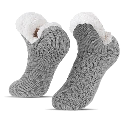 BLURBE Hausschuhsocken für Damen – Flauschige Wintersocken mit Strickfleecefutter, rutschfeste, warme und gemütliche Haussocken von BLURBE