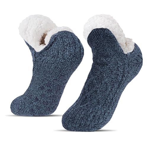 BLURBE Hausschuhsocken für Damen – Flauschige Wintersocken mit Strickfleecefutter, rutschfeste, warme und gemütliche Haussocken von BLURBE