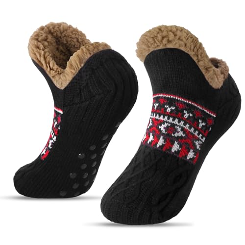 BLURBE Hausschuhsocken für Damen – Flauschige Wintersocken mit Strickfleecefutter, rutschfeste, warme und gemütliche Haussocken von BLURBE