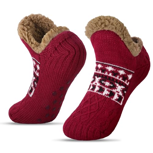 BLURBE Hausschuhsocken für Damen – Flauschige Wintersocken mit Strickfleecefutter, rutschfeste, warme und gemütliche Haussocken von BLURBE