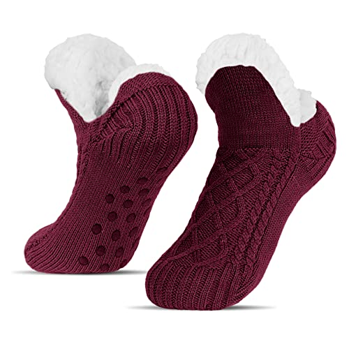 BLURBE Hausschuhsocken für Damen – Flauschige Wintersocken mit Strickfleecefutter, rutschfeste, warme und gemütliche Haussocken von BLURBE