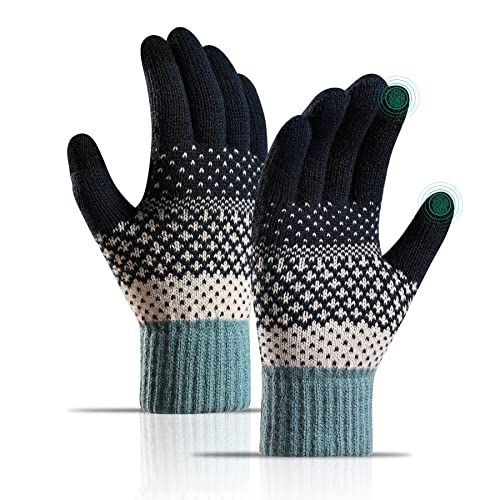 BLURBE Touchscreen-Handschuhe für Damen – warme Winterhandschuhe, Touchscreen-Fäustlinge, Thermo-Fleece-gefüttert, Strickhandschuhe für den Außenbereich von BLURBE
