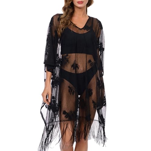 Damen Spitzen Cardigan – Strandponcho Bikini Cover-Up Leichte Sommer Strandtunika Boho Badeanzug Überwurf Sonnenschutz Umhang 90x120cm von BLURBE