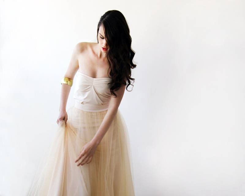 Champagner Tüll Maxirock Brautjungfer Kleid Aus Seidenmischung von BLUSHFASHION