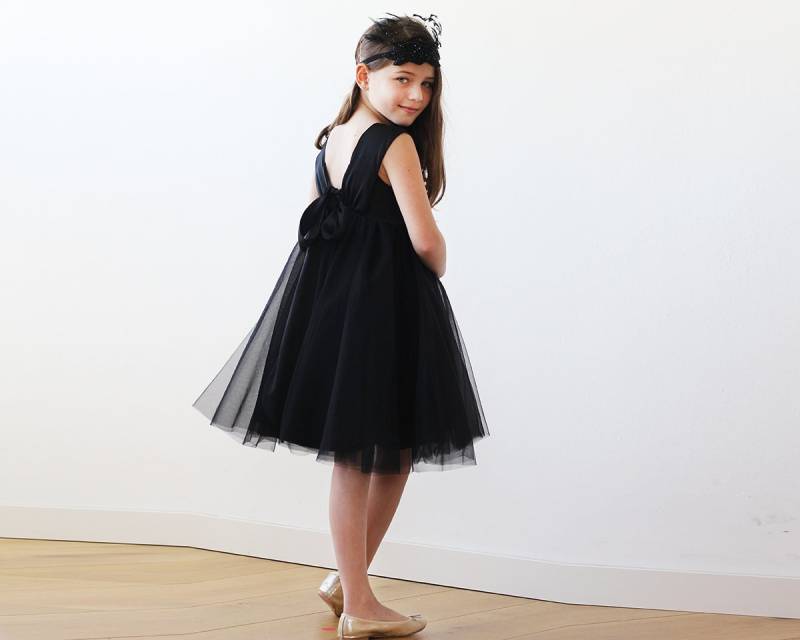 Schwarz Blumenmädchen Kleid Tüllschleife Party Kleid von BLUSHFASHION