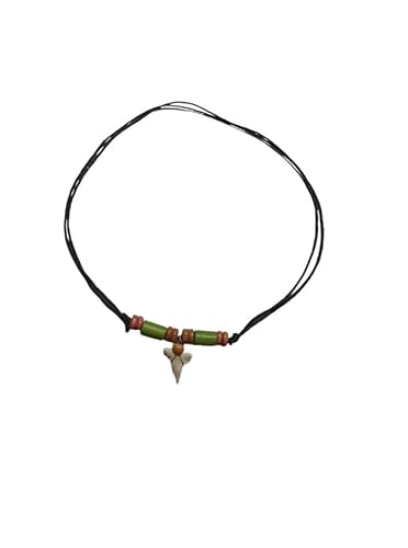 BLUSUPERSHOP 1 Halskette Art P4, Anhänger echter Haifischzahn 1,5 – 2,5 cm ca. sind immer unterschiedlich und verstellbares Band Tribal Unisex, medium, Halskette Seil, haifischzahn von BLUSUPERSHOP