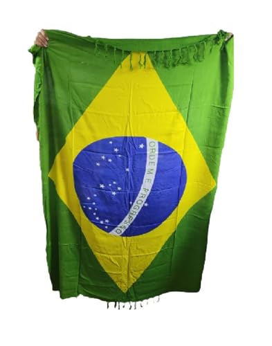 Pareo Meer Flagge Brasilien Blume aus Baumwolle Rayon, 165 x 120 cm mit Fransen + 1 Amulett von BLUSUPERSHOP