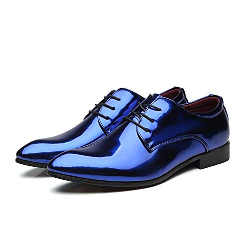 BMBFLZN Herren Anzugschuhe Oxford-Kleiderschuhe for Herren for Schnüren aus Lackleder Derby-Schuhe aus PU-Leder mit Rutschfester Gummisohle (Color : Blau, Size : 40 EU) von BMBFLZN