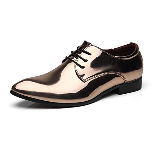 BMBFLZN Herren Anzugschuhe Oxford-Kleiderschuhe for Herren for Schnüren aus Lackleder Derby-Schuhe aus PU-Leder mit Rutschfester Gummisohle (Color : Gold, Size : 45 EU) von BMBFLZN