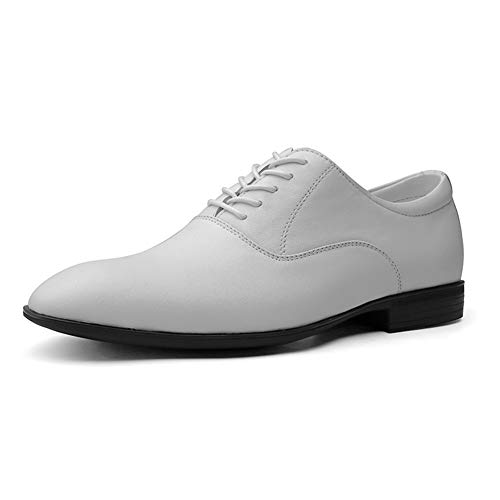 BMBFLZN Herren Anzugschuhe Oxford-Schuhe for Herren for Schnüren, runde Zehenschuhe, Leder, Gummisohle, Blockabsatz, rutschfest, klassisch (Color : Weiß, Size : 42 EU) von BMBFLZN