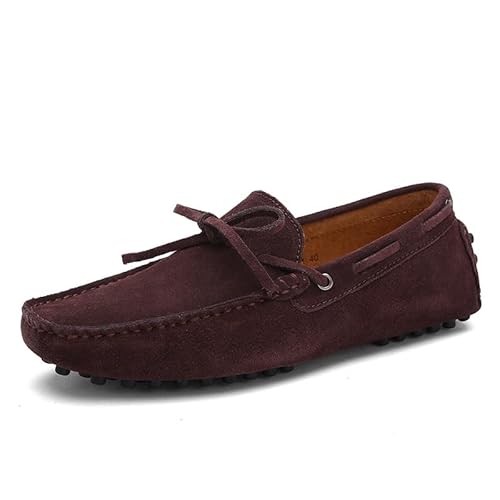 Herren Anzugschuhe Driving Mokassins Loafer Schuhe for Herren Round Toe Wildleder Vamp Nähte Details Deckschuhe Design Beständig Flexibel Weich Flacher Absatz Bequem Lässig ( Color : Braun , Size : 39 von BMBFLZN