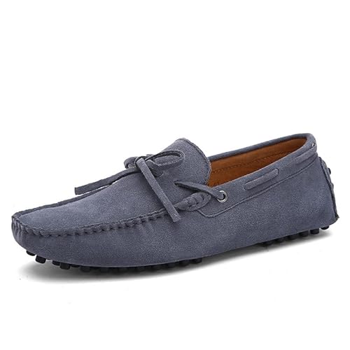 Herren Anzugschuhe Driving Mokassins Loafer Schuhe for Herren Round Toe Wildleder Vamp Nähte Details Deckschuhe Design Beständig Flexibel Weich Flacher Absatz Bequem Lässig ( Color : Grey , Size : 45. von BMBFLZN