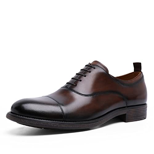 Herren Anzugschuhe Oxford-Schuhe for Herren mit Schnürung, Kappe, Zehen, runder Zeh, Rindsleder, rutschfeste, rutschfeste Gummisohle, niedriger Abschlussball ( Color : Dunkelbraun , Size : 43 EU ) von BMBFLZN