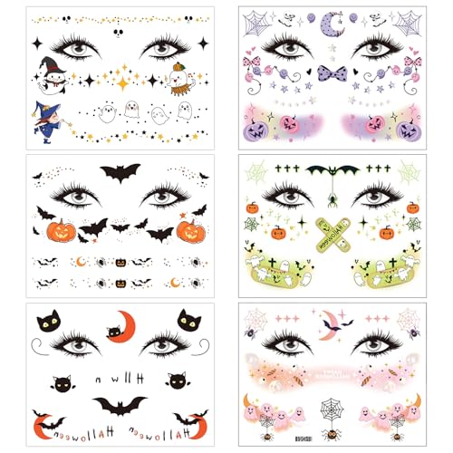 6 Blatt Halloween Tattoo Gesicht, Face Art Sticker halloween Temporäres Tattoo Mehrere Stile Gesichtstattoo Temporäre Tattoo Kinder Erwachsene für Karneval Halloween Festival 6 Blatt Halloween Tattoo Gesicht, Face Art Sticker halloween Temporäres Tattoo Mehrere Stile Gesichtstattoo Temporäre Tattoo Kinder Erwachsene für Karneval Halloween Festival von BMGRKYQX