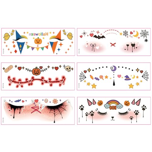 6 Blatt Halloween Tattoo Gesicht, Face Art Sticker halloween Temporäres Tattoo Mehrere Stile Gesichtstattoo Temporäre Tattoo Kinder Erwachsene für Karneval Halloween Festival 6 Blatt Halloween Tattoo Gesicht, Face Art Sticker halloween Temporäres Tattoo Mehrere Stile Gesichtstattoo Temporäre Tattoo Kinder Erwachsene für Karneval Halloween Festival von BMGRKYQX