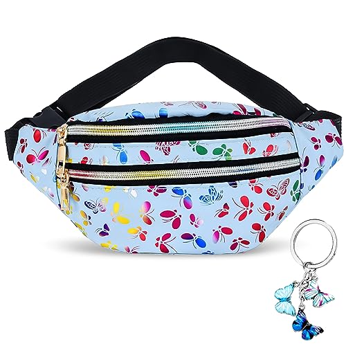 1Bauchtasche Kinder Gürteltasche Mädchen Bauchtasche Bunt Bauchtasche Damen Festival Glitzer Kinder Bauchtasche Mode Wasserdicht Fügen Schmetterlings Schlüsselanhänger Holographic Jugendliche(Blau) von BMHNQ