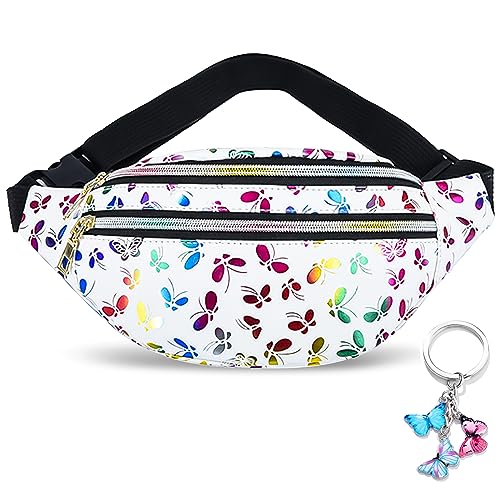 1Bauchtasche Mädchen Gürteltasche Kinder Bauchtasche Bunt Bauchtasche Damen Festival Glitzer Kinder Bauchtasche Mode Wasserdicht Fügen Schmetterlings Schlüsselanhänger Holographic Jugendliche(Weiss) von BMHNQ