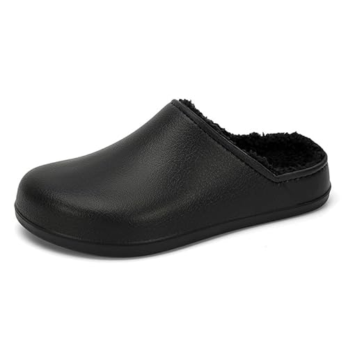 BMINFEE Herren Garten Clogs Gefüttert Damen Winter Slipper Eva Slip-On wasserdicht Innen- und Außenbereich Blackcotton43 von BMINFEE