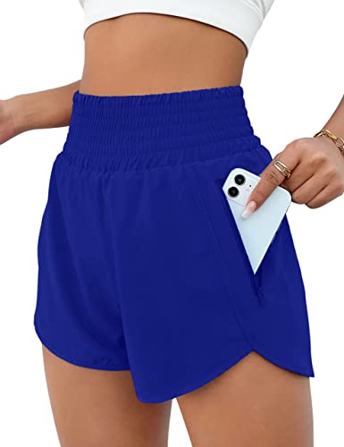 BMJL Damen Athletic Shorts Hohe Taille Laufshorts Tasche Sportliche Shorts Gym Elastische Workout Shorts, Königsblau, Mittel von BMJL