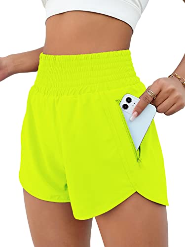 BMJL Damen Athletic Shorts Hohe Taille Laufshorts Tasche Sportliche Shorts Gym Elastische Workout Shorts, Neon-Grün, Mittel von BMJL