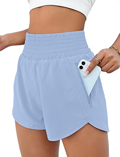 BMJL Damen Athletic Shorts Hohe Taille Laufshorts Tasche Sportliche Shorts Gym Elastische Workout Shorts, himmelblau, Mittel von BMJL