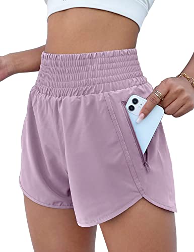 BMJL Damen Athletic Shorts Hohe Taille Laufshorts Tasche Sportliche Shorts Gym Elastische Workout Shorts, violett, Klein von BMJL