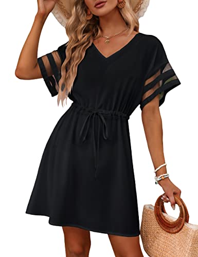 BMJL Damen Badeanzug Coverup Strandkleid V-Ausschnitt Chiffon Badeanzug Cover Ups Bademode, 01_ Schwarz, S von BMJL