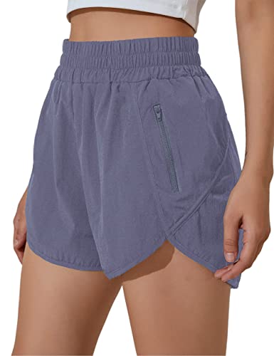 BMJL Damen-Lauf-Shorts, elastisch, hohe Taille, Tasche, sportliche Workout-Shorts, schnelltrocknend, athletische Shorts, Bluegrey, Klein von BMJL